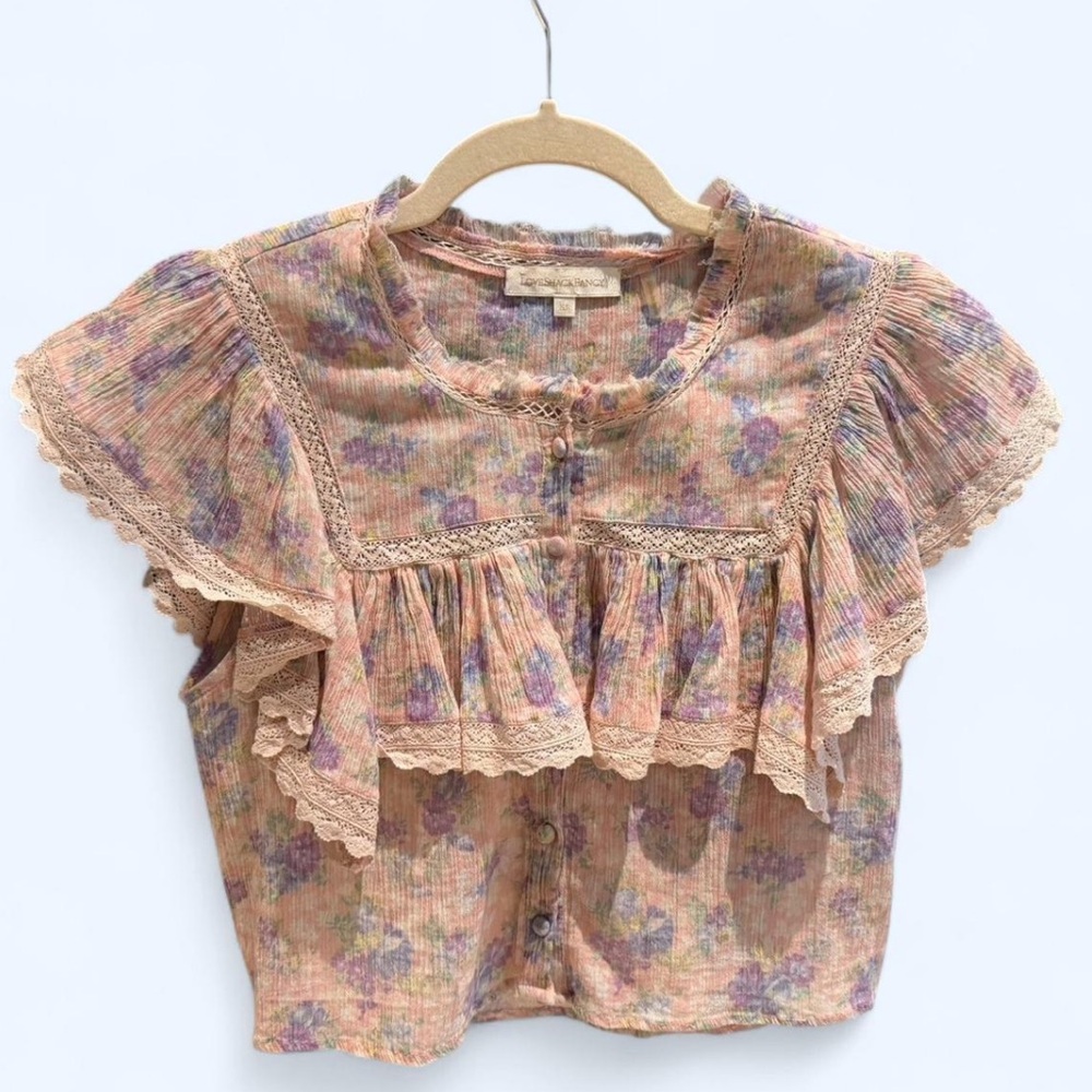 LoveShackFancy Cropped Floral Buttoned Blouse
Size XS